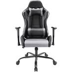 Photo 1 of Black / Gray Faux Leather Gaming Chair Ergonomic Office Chair High Back Reclining Adjustable Armrests Comfortable Pillow
