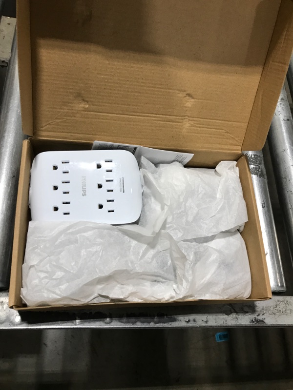 Photo 1 of Philips 6-Outlet Extender Surge Protector, 900 Joules, 3 Prong, Space-Saving Design, Protected Indicator LED Light, 4 Pack, White, SPP3469WA/37 4 Pack White Surge Protector