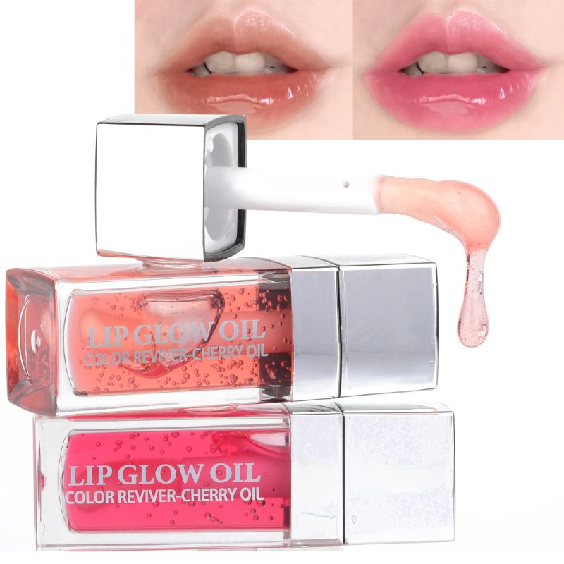 Photo 1 of 2 Pack Lip Oil Hydrating Lip Gloss Tinted Lip Balm Plumper Clear Lip Gloss Makeup, Non-sticky, Revitalizing, Lip Care Oils-Pink&Rosewood Pink&Orange