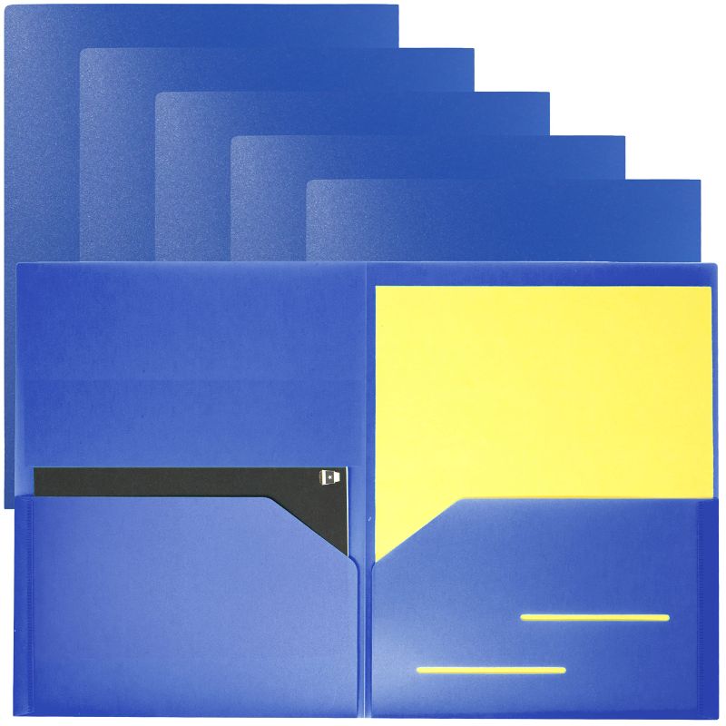 Photo 1 of Youngever 6 Pack Heavy Duty Plastic Two Pocket Folders, Heavy Duty Plastic 2 Pocket Folder (Dark Blue)