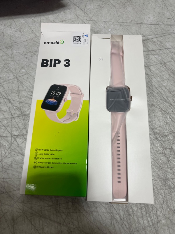 Photo 4 of Amazfit Bip 3 Smart Watch for Women, Health & Fitness Tracker with 1.69" Large Color Display,14-Day Battery Life, 60+ Sports Modes, Blood Oxygen Heart Rate Sleep Monitor, 5 ATM Water-resistant (Pink) - new open box for photos - 
