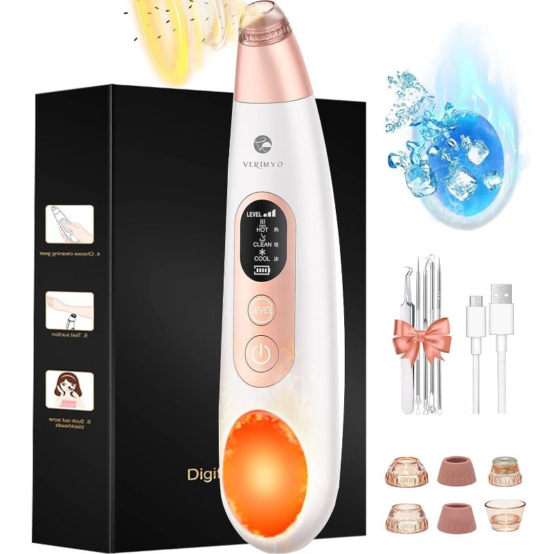 Photo 1 of MISSING 1 PIECE - Blackhead Remover Pore Vacuum, VERIMYO Hot Cold Compress Blackhead Removal with 6 Suction Heads, 2023 Newest Pimple Extractor, Black Head Tools Remover 65Kpa, Pore Vacuum Kit (V-E218 2.0)
