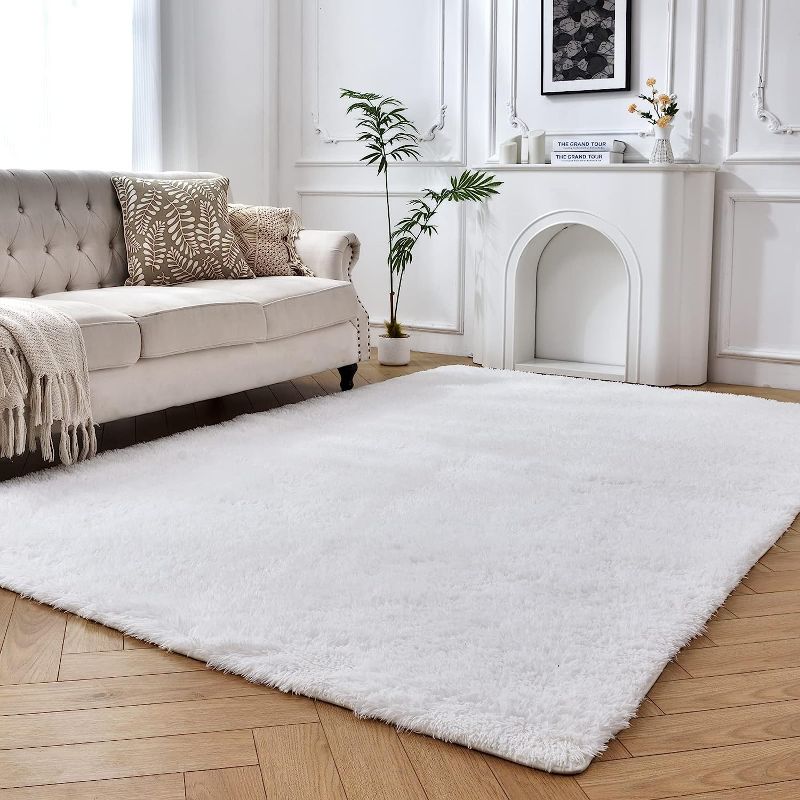 Photo 1 of  White Shag 6x9 Area Rug for Living Room,Non-Slip Soft Fluffy Plush Rugs for Bedroom Nursery Room,Indoor Floor Fuzzy Kids Dorm Room Carpet