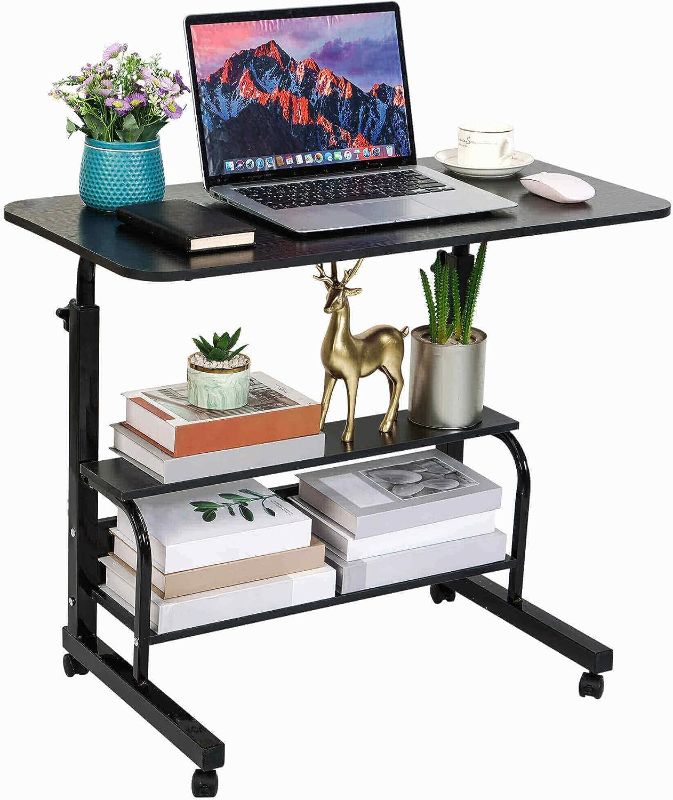 Photo 1 of Corner Desk for Small Space Rolling Desk Mobile Computer Desk Home Office Study Desk Portable Desk for Bedrooms Work Desk Adjustable Writing Desk with Storage Gaming Table Size 31.5x15.7 in Black