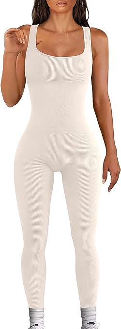 Photo 1 of AUTOMET Women's Yoga Ribbed One Piece Tank Tops Rompers Sleeveless Workout Bodysuits Exercise Jumpsuits SIZE LARGE 