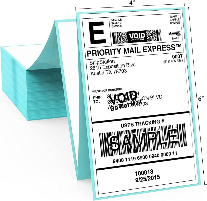 Photo 1 of Thermal Label 500-4x6 Fan-Fold Labels,Compatible with All Thermal Printer(Without Dymo),Direct Thermal Shipping Label-Blue Background-Commercial Grade-Ultra Strong Adhesive-BPA/BPS Free
