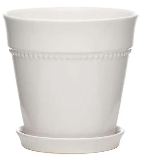 Photo 1 of 2 PACK Beaded Medium 8 in. x 8 in. 4 qt. White Ceramic Indoor Pot
