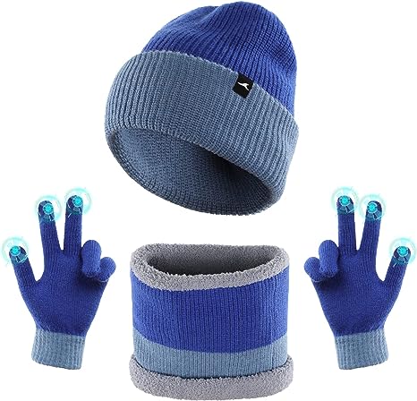 Photo 1 of Achiou 3 Pcs Winter Beanie Hat Scarf Gloves Set, Warm Knit Hat Skull Cap for Women Men, Touch Screen Gloves Soft Neck Warmer 