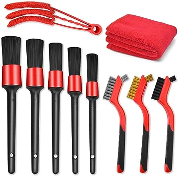 Photo 1 of 10 Pcs Car Detailing Brush Set ,Including 5 pcs Detail Brush , 3 pcs Wire Brush , Air Conditioner Brush and Microfiber Towel for Cleaning Wheels,Dashboard,Interior,Exterior,Leather, Air Vents, Emblems