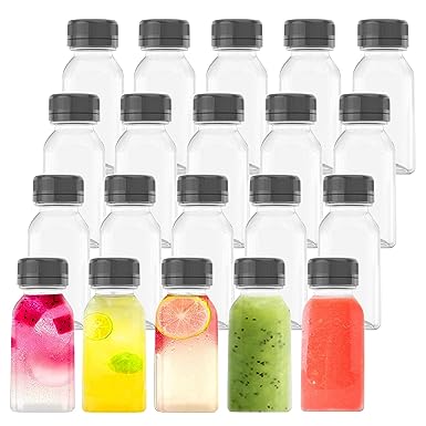 Photo 1 of 20 Pcs Juice Bottles 4oz Mini Juice Shot Bottles with Caps Reusable Bulk Beverage Containers with Label Tamper Funnel and Brush for Juicing and Drinking