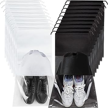 Photo 1 of 17PCS Travel Shoe Bags, Drawstring Non-Woven Shoe Storage Bags, Large Household Portable Shoes Organizers, Dustproof & Waterproof Sports Shoe Bags for Men Women (White & Black)