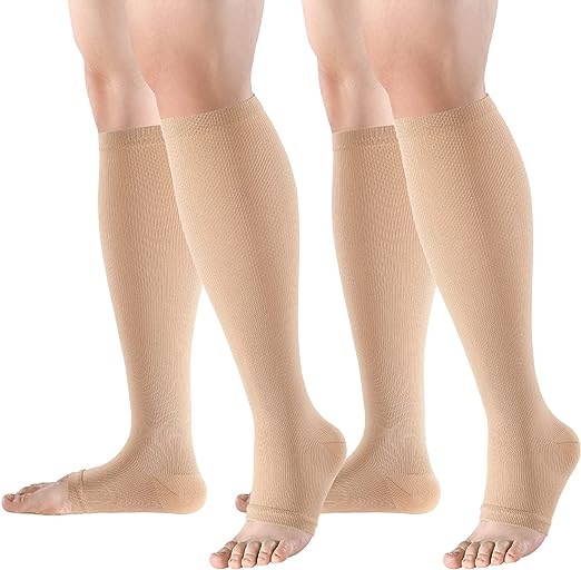 Photo 1 of bropite Open Toe Compression Socks for Men & Women - 2 Pairs of 15-20 mmhg Knee High Stockings for Circulation Support