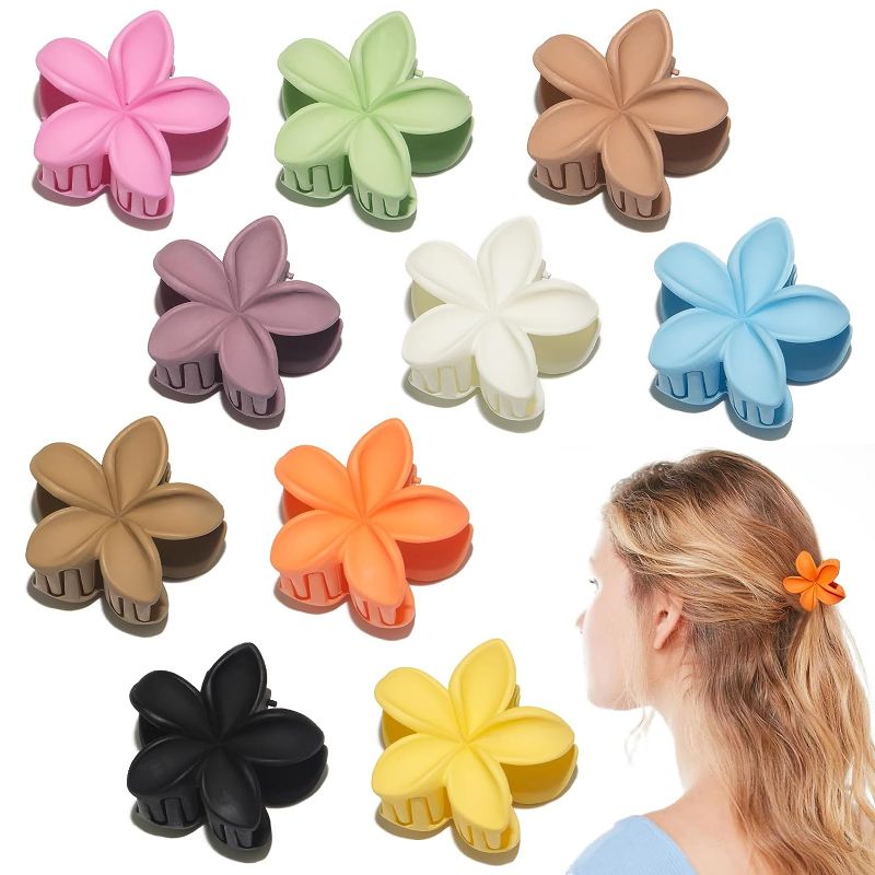 Photo 1 of 10PCS Small Flower Hair Claw Clips for Women Girls, Cute Flower Clips for Hair Accessories, 1.57" Tiny Hibiscus Claw Clips for Thin & Medium Thick Hair Strong Hold Mini Jaw Clips Hair Clamps Barrettes 