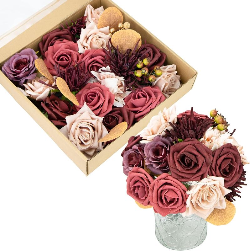 Photo 1 of Naradoo Hydrangea Artificial Flowers for Wedding Fake Flowers Roses for Decoration Realistic Rose with Stem Bridal Decorations DIY Bouquets Home Decoration Valentine’s Day Gifts 21 PCS (Red) 