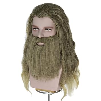 Photo 1 of Miss U Hair Men Wig And Beard Long Curly Golden Brown Wig Mens Wigs Halloween Costume Party Wigs