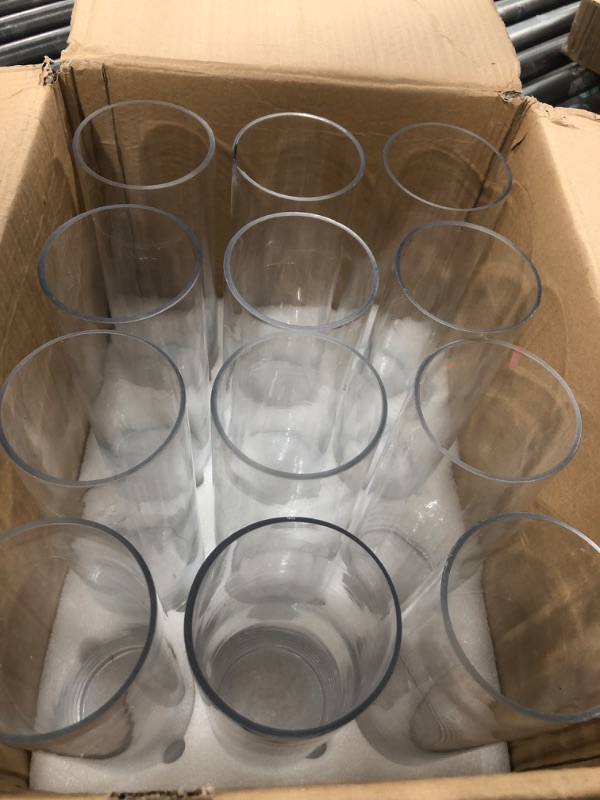 Photo 2 of 12 Pack Glass Cylinder Vases Set Clear Flower Vase Tall Floating Candle Holders Bulk for Centerpiece Table Home Wedding Decorations Dinners, 4x10 Inch 4 X 10 Inch