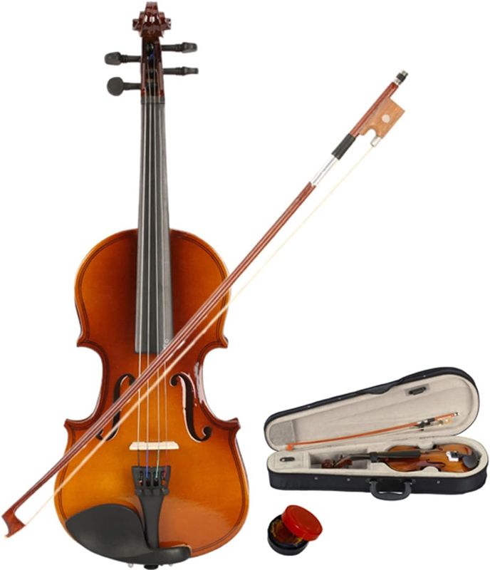 Photo 1 of 1/8 Acoustic Violin, Full Size Fiddle Set Acoustic Violin for Kids Adults Beginners with Hard Case, Rosin, Bow, Shoulder Rest, Extra Strings (Natural, 1/8)