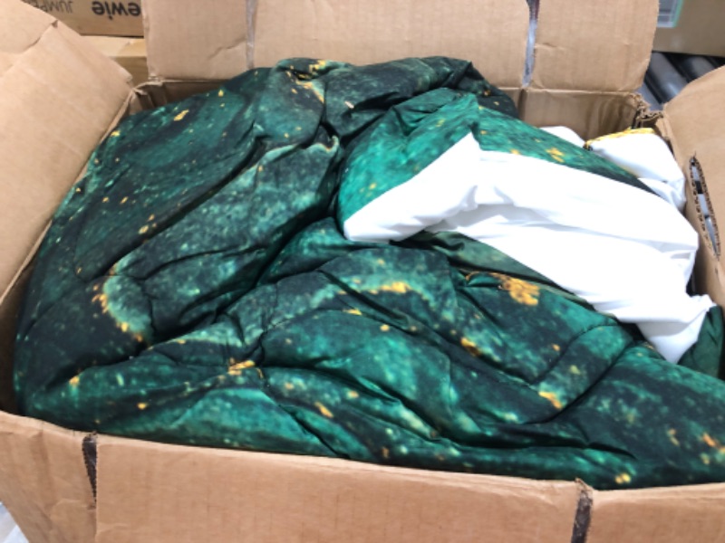 Photo 2 of TOPTREE Green Marble Comforter Set King - Soft Emerald Green Bedding Set with Gold Powder Print Pattern 3piece Forest Green Marble Bed Set for Women Adults (King, Agate Ripple) Agate Green King