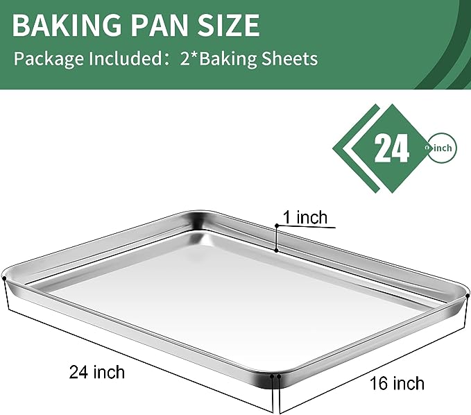 Photo 1 of  HKJ Chef Cookie Sheets Stainless Steel 1 count. Rectangle Size 24L x 16W x 1H inch & Non Toxic & Healthy & Easy Clean… 24inch