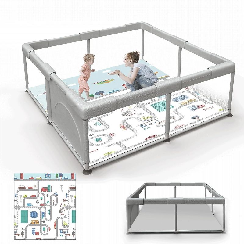 Photo 1 of Baby Playpen Baby Playard, Playpen for Babies and Toddlers with Gate, 50x50 Baby Fence, Sturdy Safety Playpen, Indoor & Outdoor Kids Activity Center?with Mat