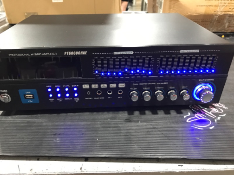 Photo 3 of 6-Channel Bluetooth Hybrid Home Amplifier - 2000W Home Audio Rack Mount Stereo Power Amplifier Receiver w/ Radio, USB/AUX/RCA/Mic, Optical/Coaxial, AC-3, DVD Inputs, Dual 10 Band EQ - Pyle PT6060CHAE 2000 Watt Amplifier