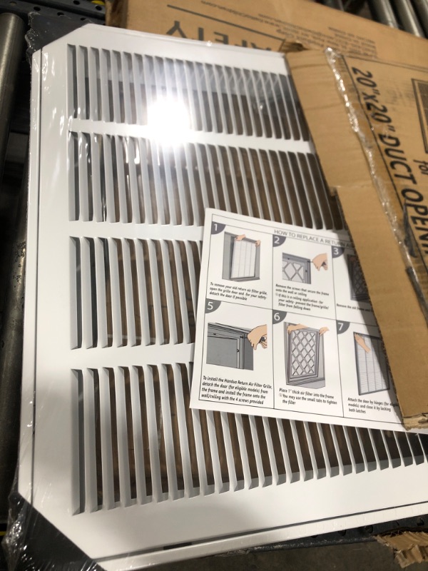 Photo 2 of 20"W x 20"H [Duct Opening Measurements] Steel Return Air Filter Grille [Removable Door] for 1-inch Filters | Vent Cover Grill, White | Outer Dimensions: 22 5/8"W X 22 5/8"H for 20x20 Duct Opening Duct Opening style: 20 Inchx20 Inch