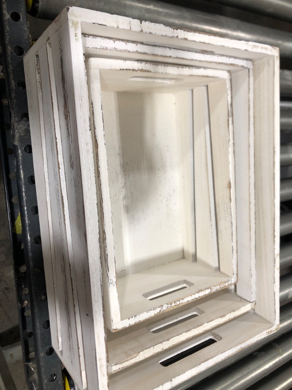 Photo 1 of AVLA 3 Pack Wooden Storage Crates, Rustic Nesting Container Bin with Handles, Decorative Farmhouse Wood Basket, Vintage Wood Box Display Risers for Home, Kitchen Pantry Cabinet, Shelf, Counter