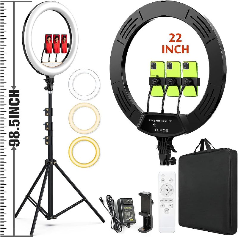 Photo 1 of 22" Ring Light Selfie Ring Light Kit with 75" Tripod, 6500K Dimmable LED Ring Light, Carrying Bag for Phone, Camera, ipad, YouTube, Facebook, TikTok, Video Recording