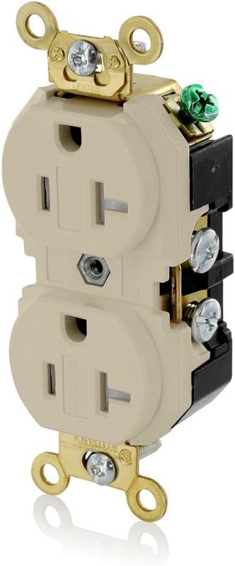 Photo 1 of Leviton 5362-SGI 20-Amp 125-volt Industrial Grade Tamper-Resistant Duplex Receptacle, Ivory