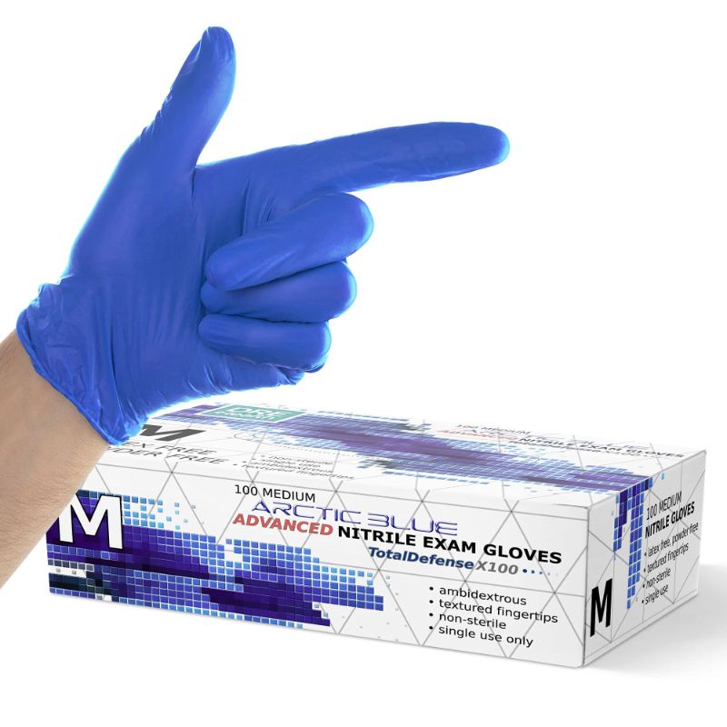 Photo 1 of Powder Free Disposable Nitrile Gloves - 100 Pack - Medical Exam Gloves Medium (Pack of 100) Arctic Blue