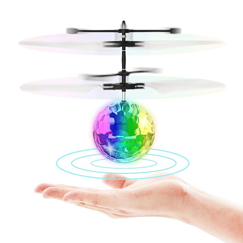 Photo 1 of Flying Toy Ball Infrared Induction RC Flying Toy Built-in LED Light Disco Helicopter Shining Colorful Flying Drone Indoor and Outdoor Games Toys for 3 4 5 6 7 8 9 10 Year Old Boys and Girls