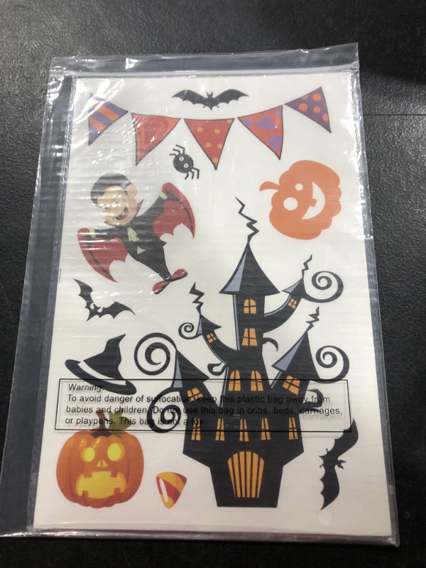 Photo 2 of 9 Sheets Halloween Window Clings Decals Decoration Decor Witch Pumpkin Spider Ghost Bat Happy Halloween Bedroom Decal Clings Double Side Halloween Wall Decals for Halloween Party Glass Walls