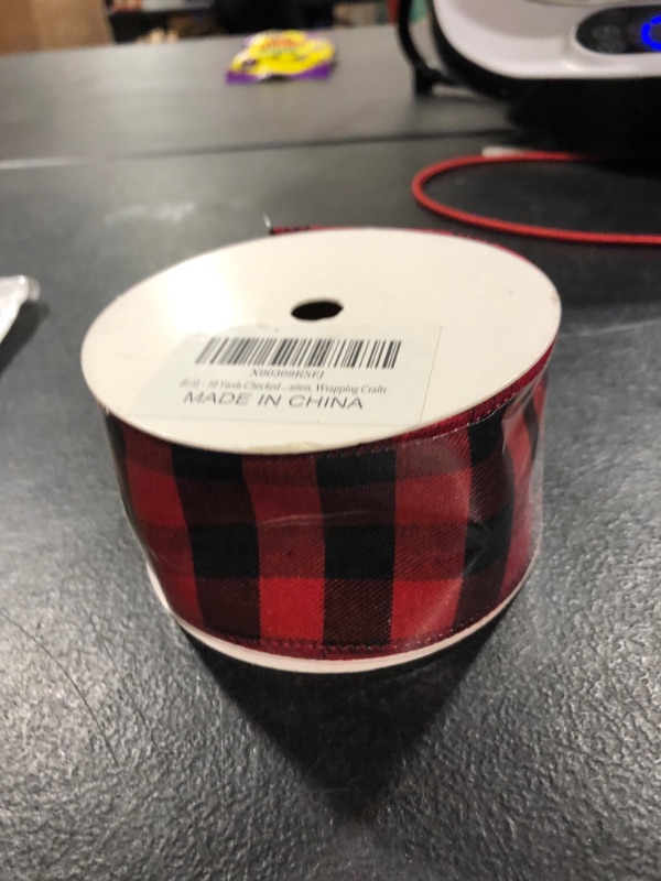 Photo 2 of 10 Yards Checked Wired Ribbon,2.5" Wide Buffalo Plaid Gingham Ribbon for Christmas Crafts Decoration, Wrapping Crafts ?Black and Red?