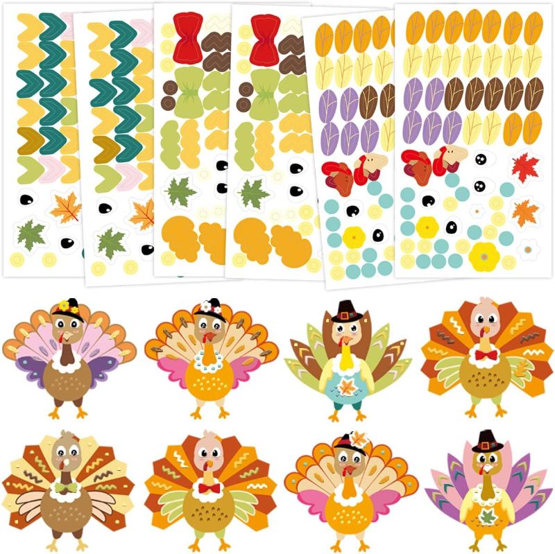 Photo 1 of 12 Make-A-Turkey Stickers for Kids Thanksgiving Craft Kits for Kids Turkey Sticker for Thanksgiving Party Games
