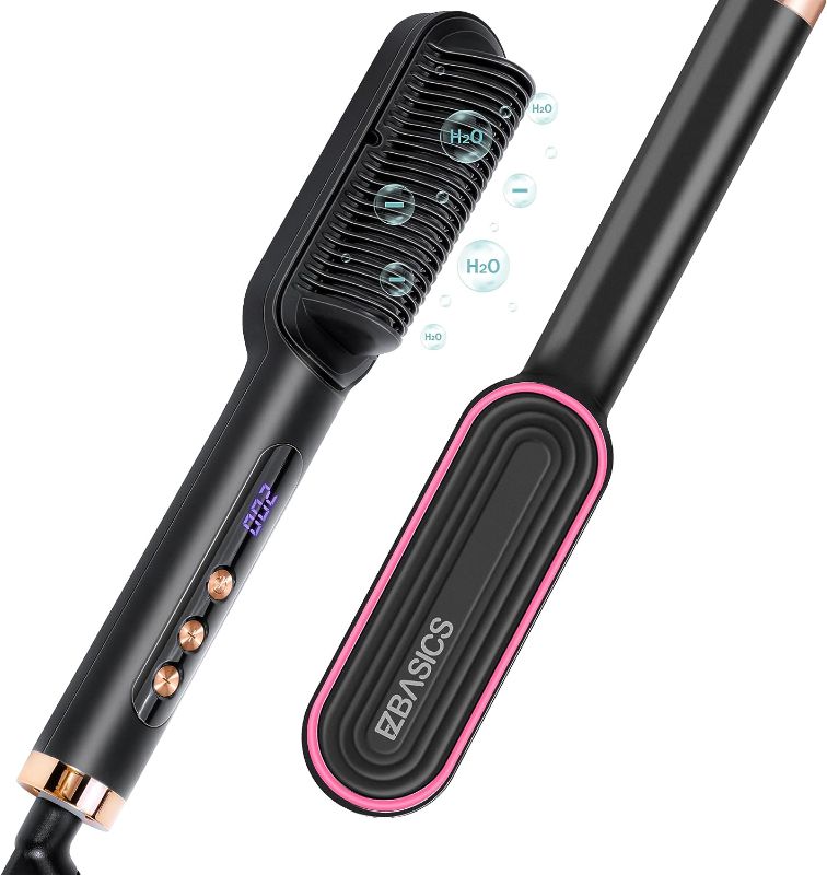 Photo 1 of Hair Straightener Brush EZBASICS Ionic Hair Straightening Brush with 9 Heat Levels for Frizz-Free Silky Hair, 30s Fast Heating Anti-Scald & LED Screen, Perfect for Professional Salon at Home
