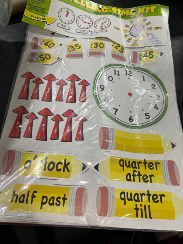 Photo 2 of Eureka 'Telling Time' Bulletin Board Analog Clock Practice, 4pc, 17'' W x 24'' L, Model Number: 847423-AWZM