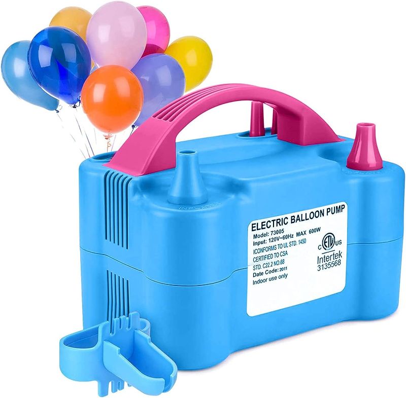 Photo 1 of Balloon Pump, Electric Balloon Pump Portable Dual Nozzle Baloon Inflators Machine for Fast and Easy Bulk Balloons Filling, Air Pump for Balloons for Party Decoration [110V~120V, 600w, Blue]
