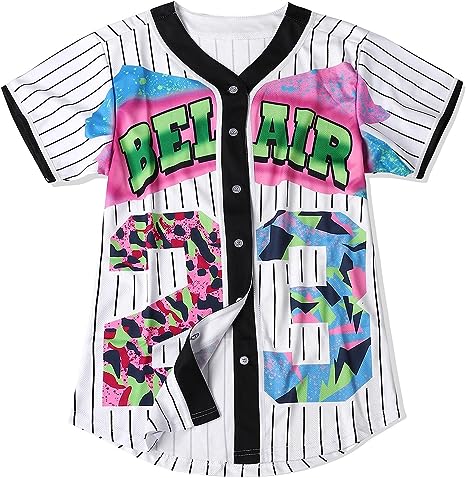 Photo 1 of 90s Outfit Clothing for Women Bel Air Baseball Jersey Short Unisex Hip Hop 90s Party Fashion Blouses for Women SMALL