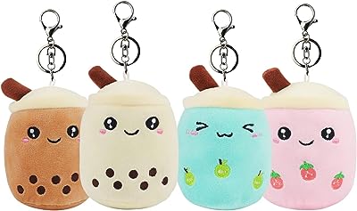 Photo 1 of Anboor 4 Pack Small Stuffed Animals Boba Plushies Animal Toy with Keychain Fruit Bubble Tea Plush Toy Party Favors Kindergarten Classroom Award Goodie Bag Fillers Gifts