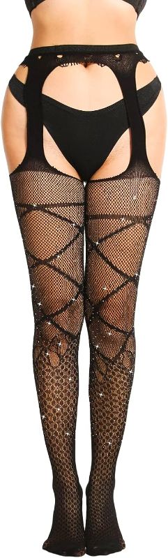 Photo 2 of Fishnets Bodystocking Tights Cosplay DressRhinestone Sparkle Stockings for Women Leggings Sheers Pantyhose Plus Size