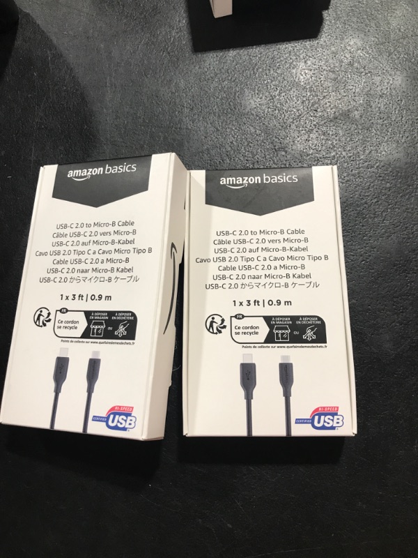 Photo 1 of Amazon Basics USB-C to USB-A 2.0 Fast Charging Cable, 480Mbps Transfer Speed, USB-IF Certified, 3 Foot, Black 2Pack