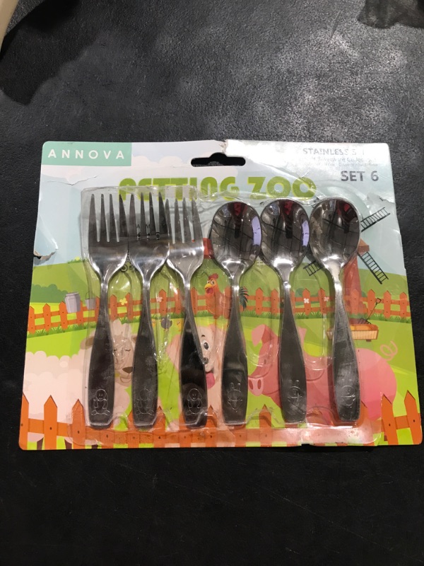 Photo 2 of ANNOVA Kids Silverware 6 Pieces Children's Safe Flatware Set Stainless Steel - 3 x Forks, 3 x Children Dinner Spoons, Toddler Utensils, Metal Cutlery Set for LunchBox (Engraved Dog Bunny) WF850-S6FS