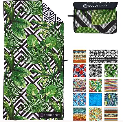 Photo 1 of ECCOSOPHY Microfiber Beach Towel for Adults - Oversized Travel Beach Towels with Pouch - 71x35 inch Quick Dry Pool Towels - Large Sand Free Beach Towels
