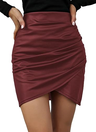 Photo 1 of Acelitt Women Asymmetrical Ruched Bodycon Mini Leather Skirt / Size Small