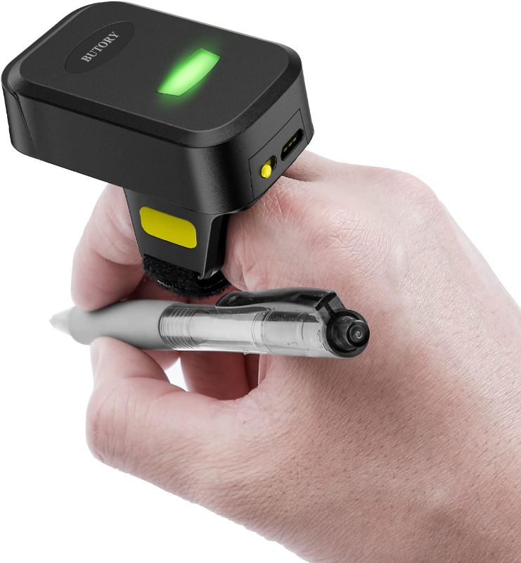 Photo 1 of 2D Wireless Ring Barcode Scanner, BUTORY Mini Bluetooth Barcode Scanner with 2.4GHz Wireless & Wired Connection, Wearable Finger Bar Code Reader Work with Windows, iOS, Android and More https://a.co/d/4LhBPei