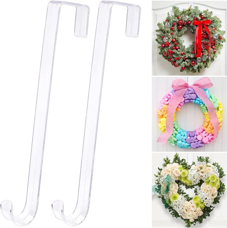 Photo 1 of 12 in Wreath-Hangers for Front Door,Non-Scratch-Wreath-Door-Hanger,2 Pack Durable Wreath Hanger Hook for Fall Christmas Easter Valentines Decorations,Over the Door Hooks for Front Door Décor Outdoor Green