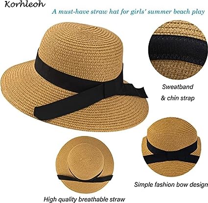 Photo 1 of Girls Straw-Sun-Hat Floppy-Beach-Hat Summer - Wide-Brim UV Protection Hat 