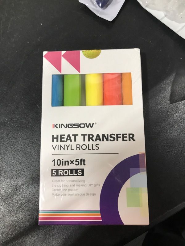 Photo 2 of KINGSOW Heat Transfer Vinyl Roll : 10”x5ft 5 Rolls Assorted Colors Iron on Vinyl Bundle Rainbow HTV Pack Blue Green Red Orange Yellow T Shirt Vinyl for Cricut Cameo Silhouette Cutter Machine C-Rainbow Colors HTV Rolls