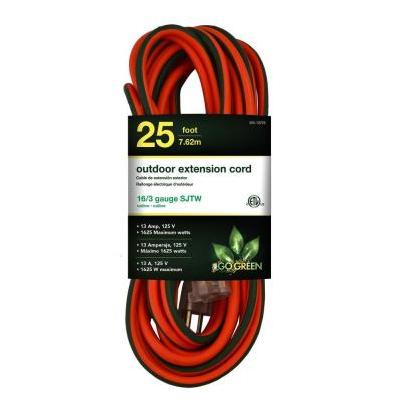 Photo 1 of 25 Ft. 16/3 Sjtw Outdoor Extension Cord - Orange With Lighted Green Ends
