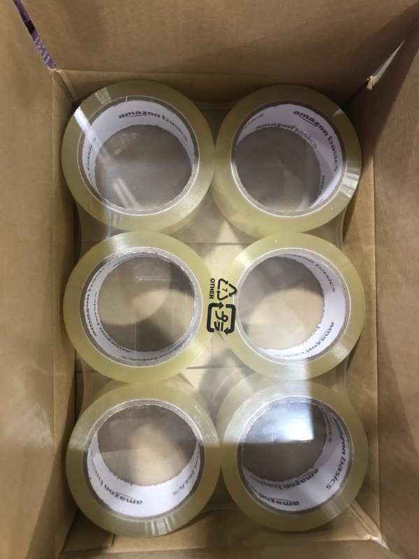 Photo 1 of Amazon Basics Packaging Tape, 1.9 in x 72.2 yards, 1.8mil Thickness (6-Roll), Clear 6-Roll 1.9in x 72.2yd, 1.8mil Thickness